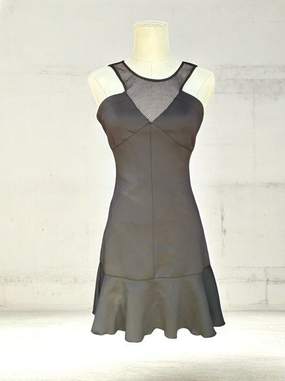 Guess Black Mesh-Insert Ruffle-Hem Mini Dress